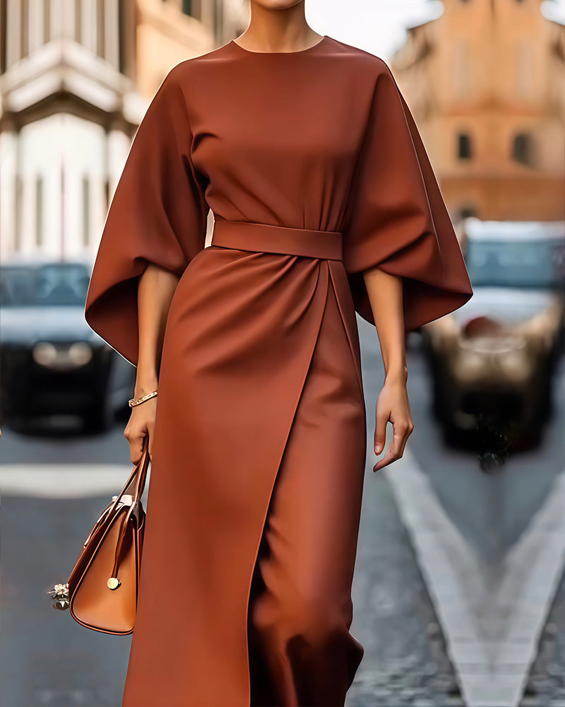 NoirGrace™ Elegant Belted Dress