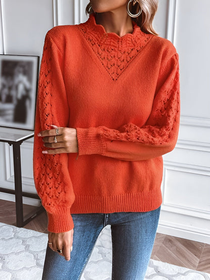 CrimsonLuxe™ Lace Knit Sweater